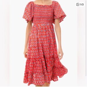 Chic Red Patterned Midi Dress